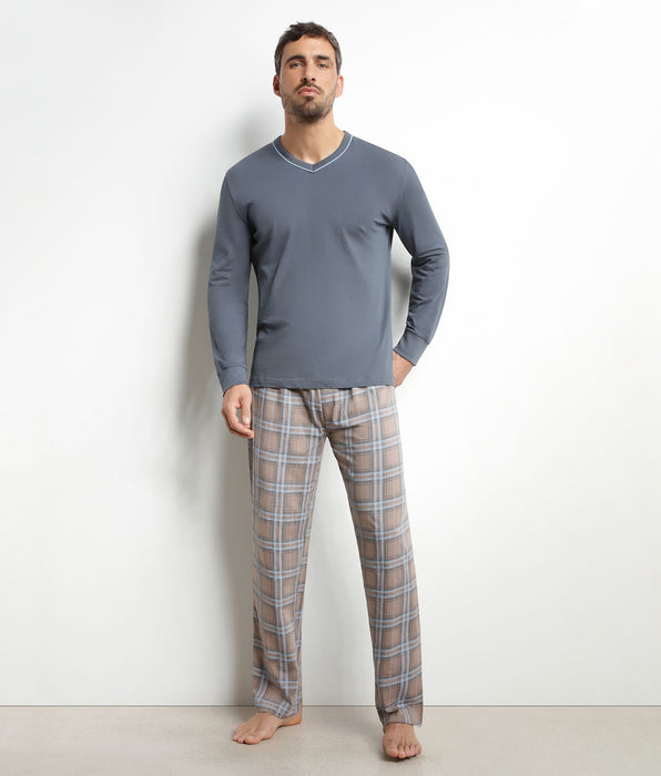 DIM Pijama de hombre con pantalón de jersey gris a cuadros Dim Nightwear