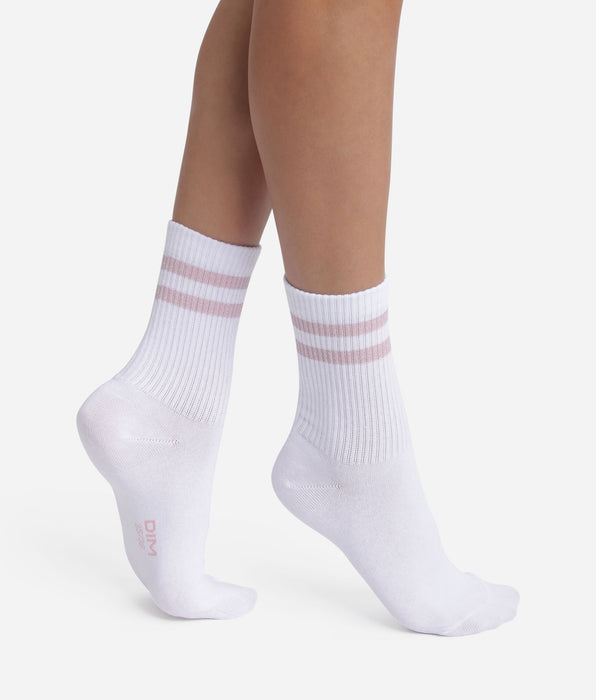 DIM Calcetines de algodón acanalado Blanco y lurex Rosa Dim Mode