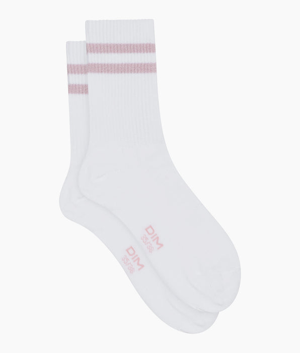 DIM Calcetines de algodón acanalado Blanco y lurex Rosa Dim Mode