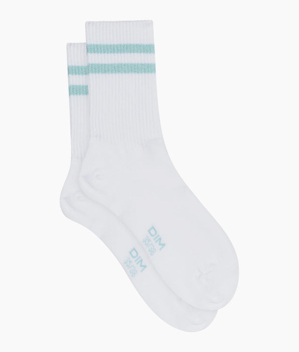 DIM Calcetines de algodón acanalado Blanco y lurex Azul Dim Mode