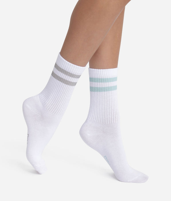 DIM Pack de 2 pares de calcetines de algodón acanalado blanco y lurex azul grisáceo Dim Mode