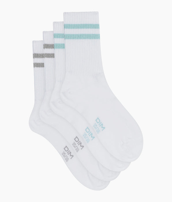 DIM Pack de 2 pares de calcetines de algodón acanalado blanco y lurex azul grisáceo Dim Mode