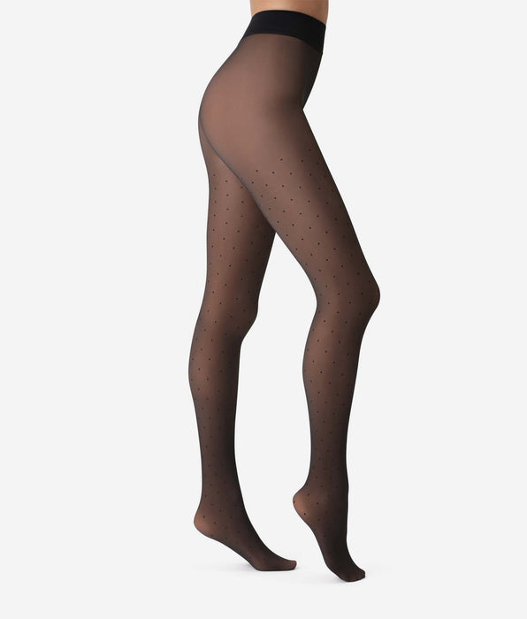 DIM Medias cálidas y transparentes de fantasía de lunares negros 80D Thermo