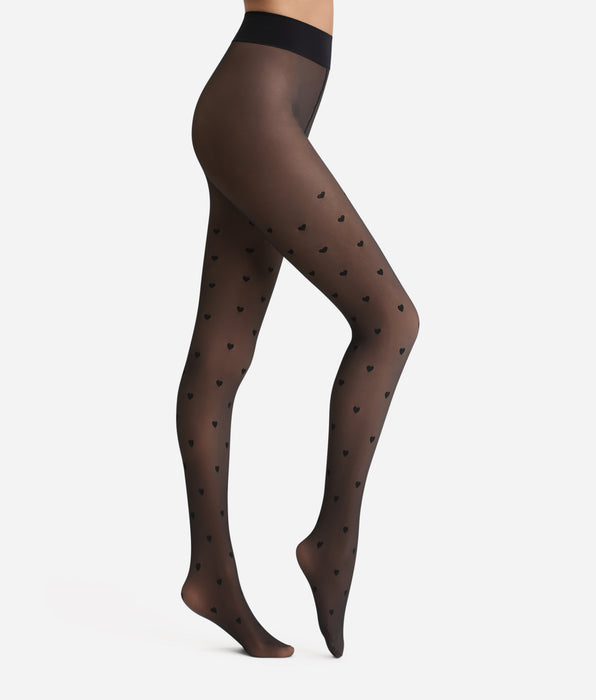 DIM Medias Thermo 80D cálidas y transparentes fantasía con múltiples corazones