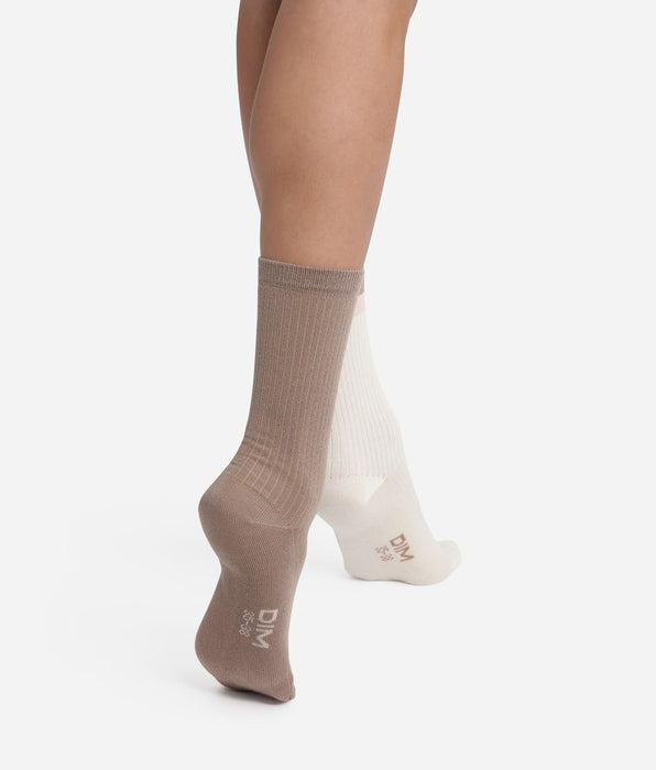 DIM Pack de 2 pares de calcetines de algodón Taupe Ivoire Dim Modal