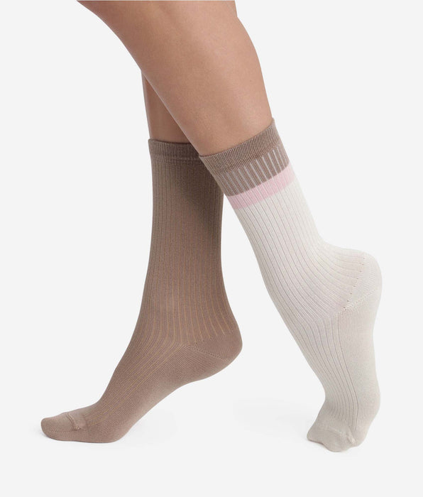 DIM Pack de 2 pares de calcetines de algodón Taupe Ivoire Dim Modal