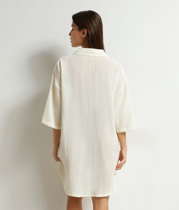 DIM Vestido de playa para mujer de gasa de algodón Blanco Crema Dim