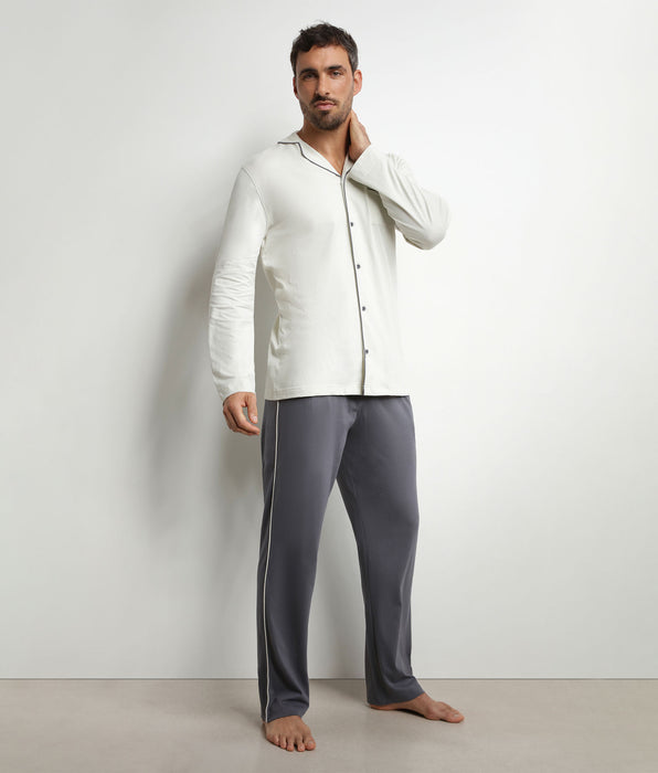 DIM Conjunto de pijama para hombre con pantalón y camisa de jersey gris oscuro Dim Nightwear