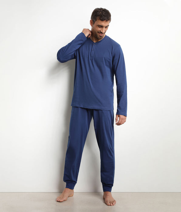 DIM Conjunto de pijama con pantalón y cuello serafino de jersey azul noche Dim Nightwear