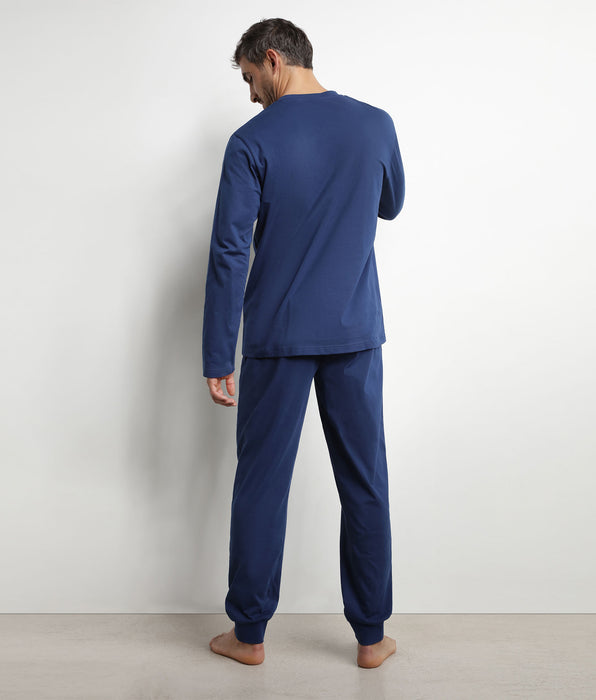 DIM Conjunto de pijama con pantalón y cuello serafino de jersey azul noche Dim Nightwear