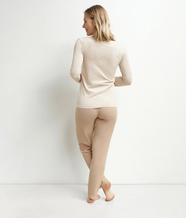 DIM Conjunto de pijama para mujer con cuello Serafino en jersey marrón Dim Cosy Time