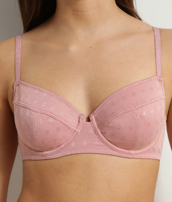 DIM Sujetador de copa completa en microfibra rosa con flores Cosy Time