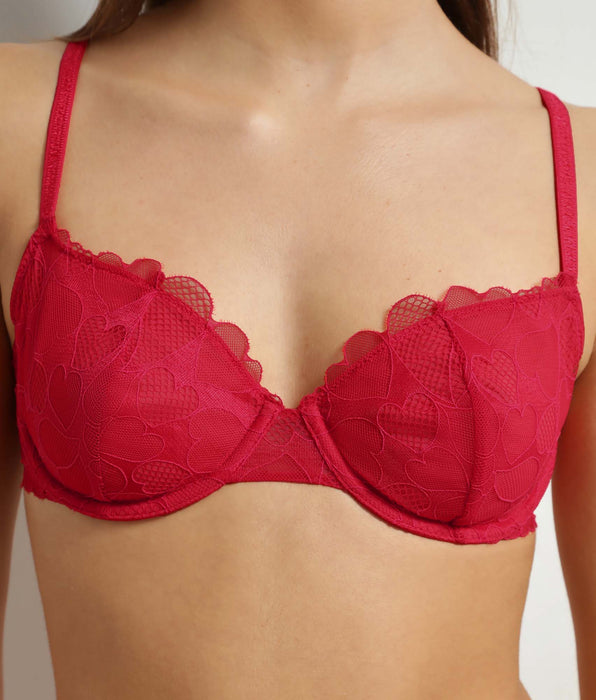 DIM Sujetador de encaje con motivo de corazones Rouge Red Love