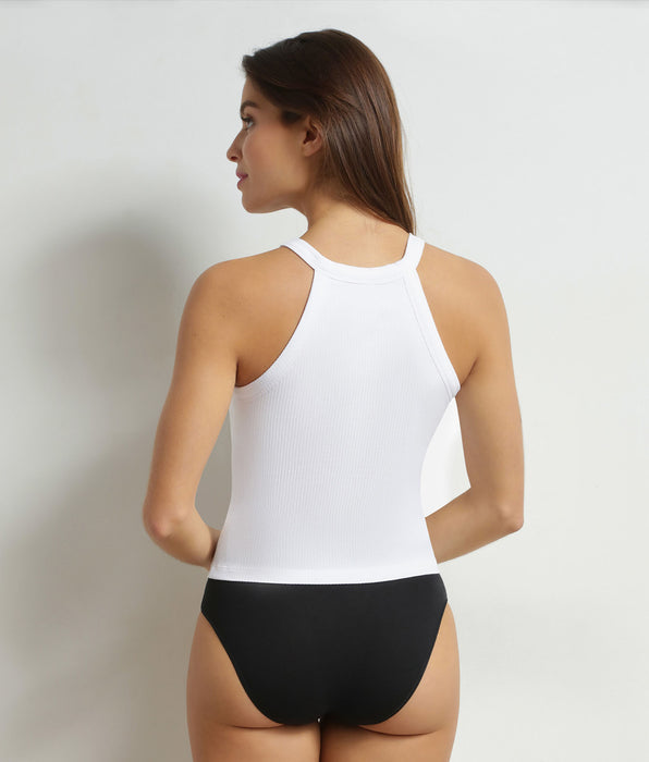 DIM Top de mujer con cuello americano y sujetador integrado Blanco Dim Summer