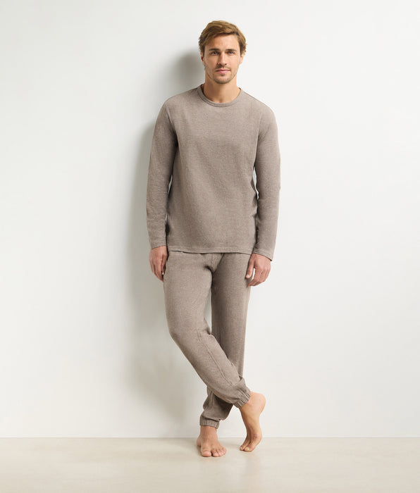 DIM Conjunto de pijama con pantalón para hombre marrón jaspeado Dim Jersey Elastane