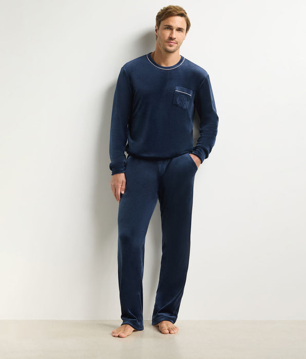 DIM Camiseta de hombre de manga larga y cuello redondo azul marino Dim Chenille