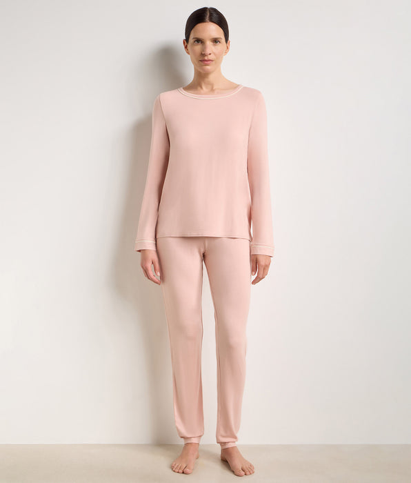 DIM Top de mujer de manga larga y cuello redondo de viscosa elástica rosa Soft Blush