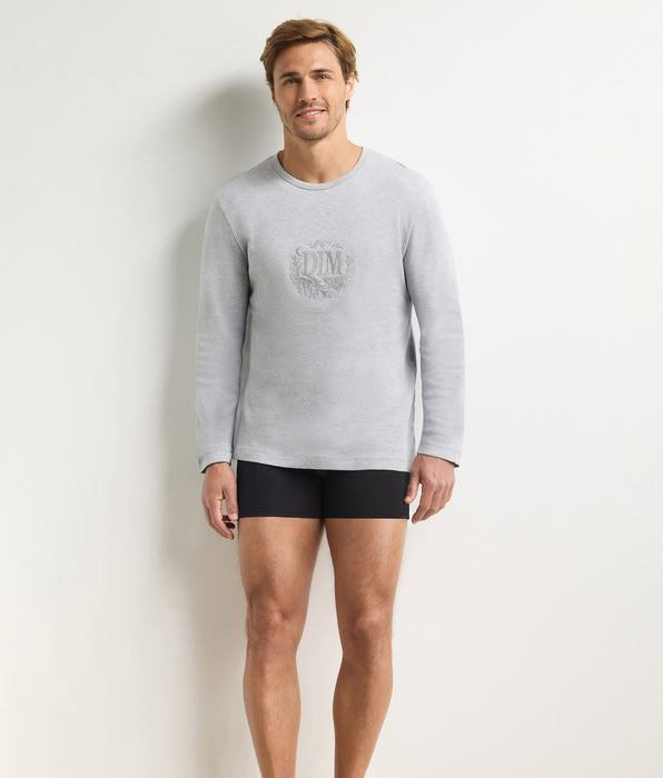 DIM T-shirt de hombre de manga larga y cuello redondo en gris jaspeado Dim Interlock