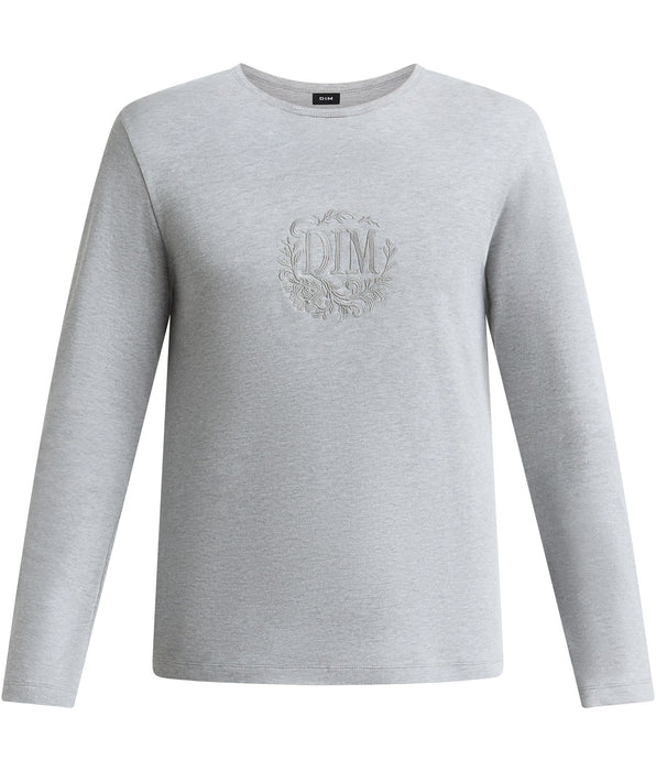 DIM Camiseta de hombre de manga larga y cuello redondo en gris jaspeado Dim Interlock