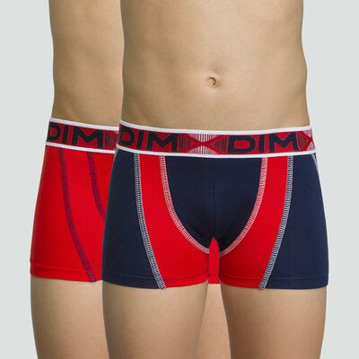 Pack de 2 boxers niño rojos y azul marino de algodón elástico 3D Flex Air, , DIM