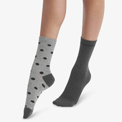 Pack de 2 pares de calcetines para mujer grises con lunares grandes Dim Coton Style, , DIM