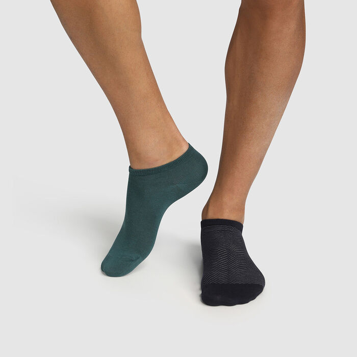 Pack de 2 pares de calcetines bajos para hombre estampado espiga verde Coton Style, , DIM