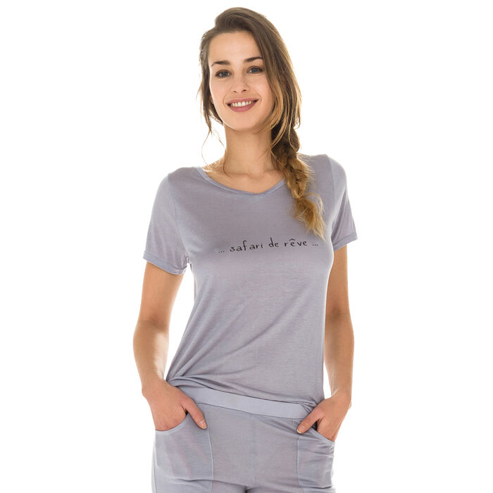 T-shirt de pyjama manches courtes gris en modal Femme-DIM