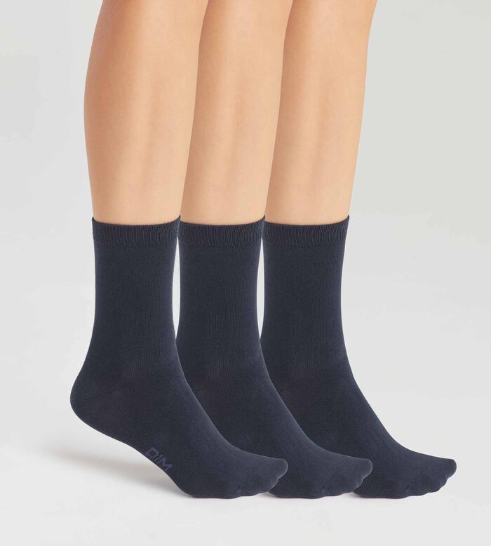 Pack de 3 pares de calcetines de mujer de algodón Azul Marino Dim, , DIM