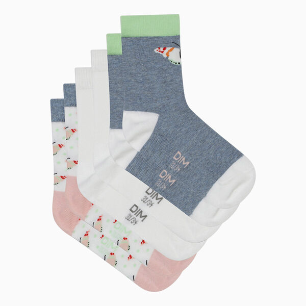 Pack de 3 pares de calcetines para niña rosas con estampado de mariposas  Coton Style