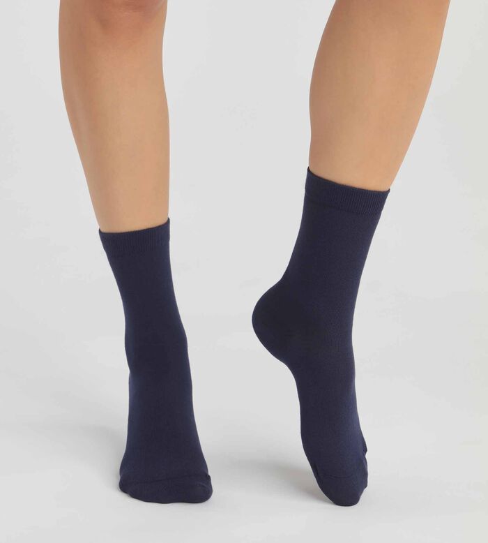 Pack de 2 pares de calcetines de mujer de algodón orgánico Azul Marino Dim Good, , DIM