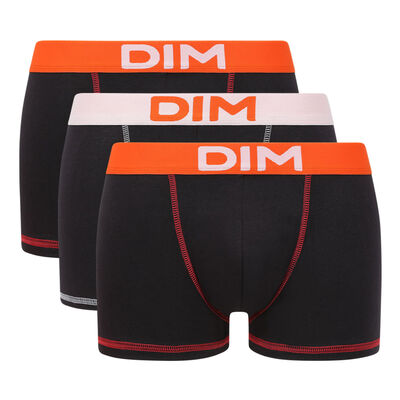 Pack de 3 bóxers de hombre en algodón stretch Negro con cinturilla Naranja Mix & Colors, , DIM
