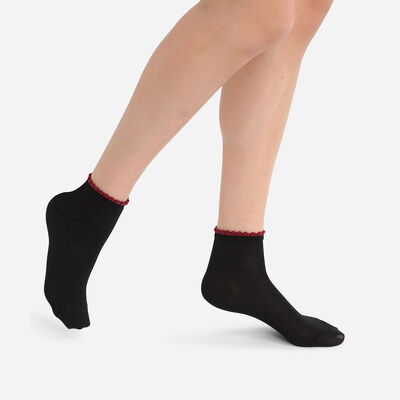Pack de 2 pares de calcetines tobilleros de mujer Negro y Burdeos Algodón Mercerizado, , DIM