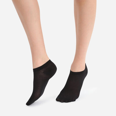 Lote de 2 calcetines bajos invisibles negros Light Coton para mujer, , DIM