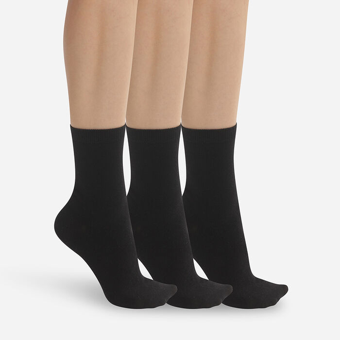 Pack de 3 pares de calcetines de algodón para mujer negro Dim Basic Coton, , DIM