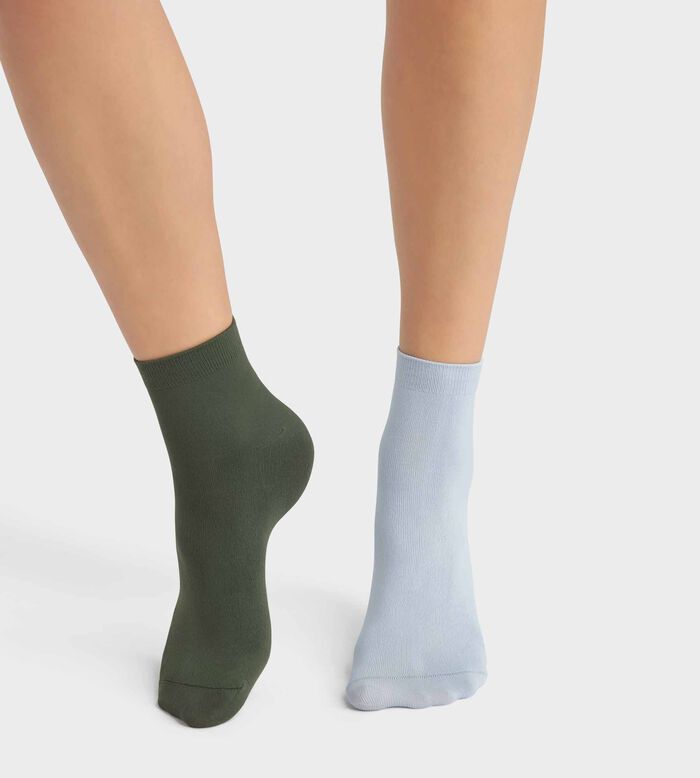 Pack de 2 pares de calcetines de mujer de microfibra Verdes y Azul Dim Skin, , DIM
