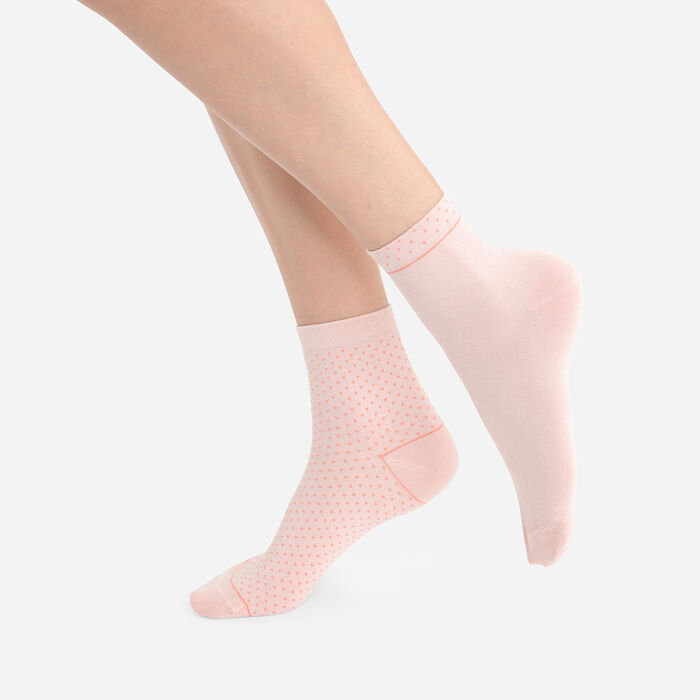 Pack de 2 pares de calcetines tobilleros de mujer de algodón orgánico con lunares Rosa Green de Dim, , DIM