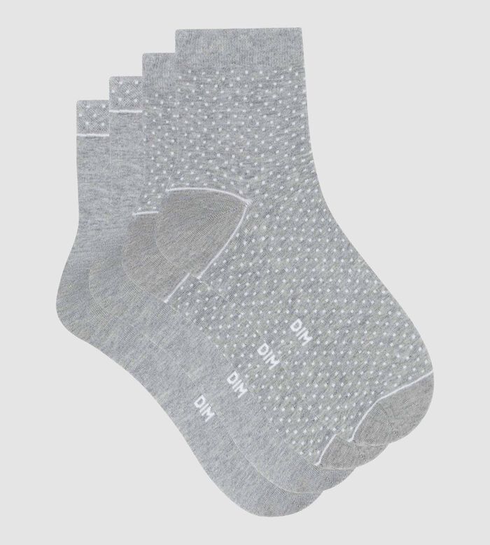 Pack de 2 pares de calcetines de mujer de algodón orgánico con lunares Gris Dim Good, , DIM