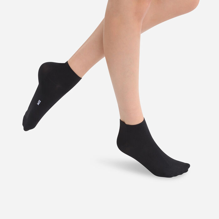 Lote de 2 pares de calcetines bajos negros segunda piel para mujer, , DIM