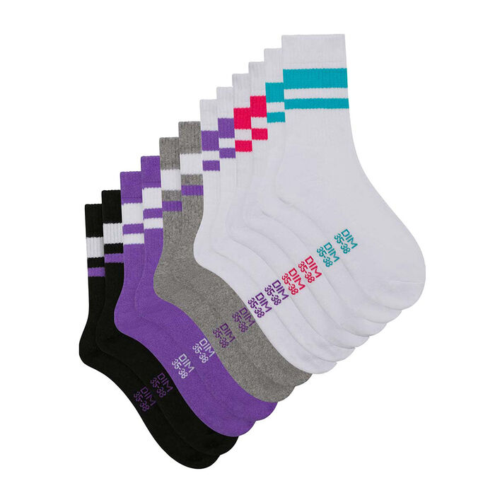Pack de 6 pares de calcetines de mujer en algodón Blanco Violeta EcoDim Sport, , DIM