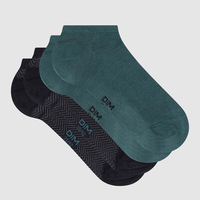 Pack de 2 pares de calcetines bajos para hombre estampado espiga verde Coton Style, , DIM