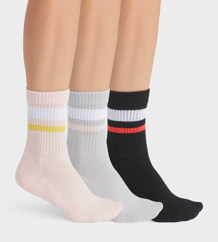 Pack de 3 pares de calcetines de algodón para mujer Rosa, Gris y Negro EcoDim Sport, , DIM
