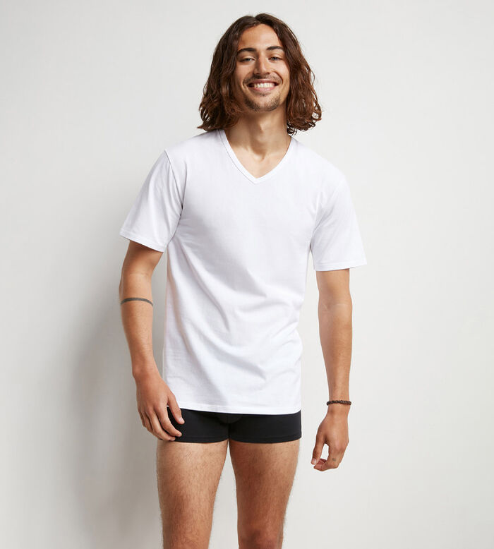 Pack de 2 camisetas de hombre termorreguladoras en algodón Blanco cuello en V Dim Sport, , DIM