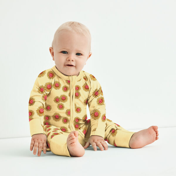 Persona con experiencia Dormitorio Sede Pijama para bebé con cremallera en algodón stretch Amarillo con estampado  de girasol Dim Baby