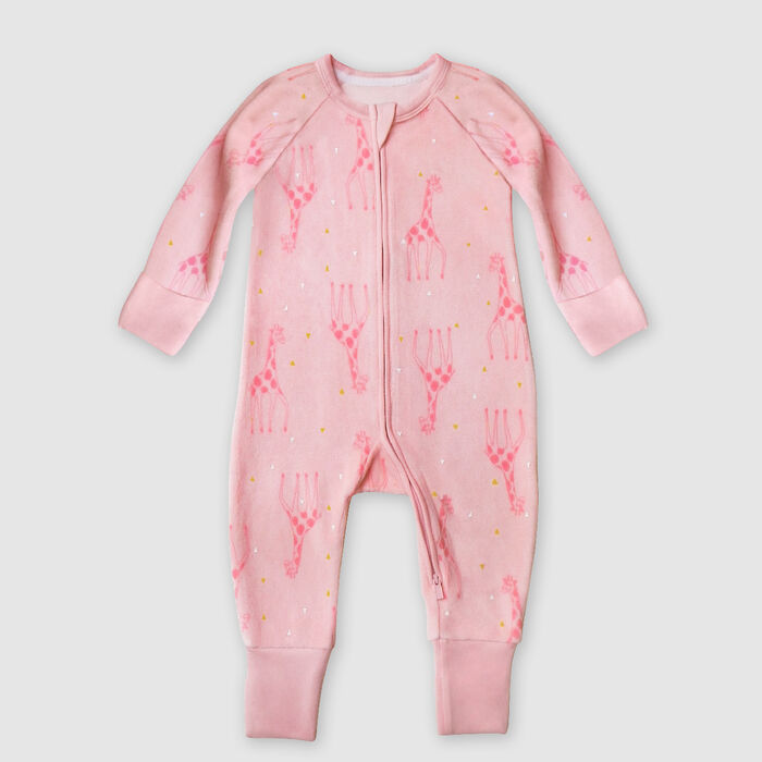 Pijama de terciopelo con cremallera en dos sentidos para bebés con motivo de jirafa rosa Dim baby, , DIM