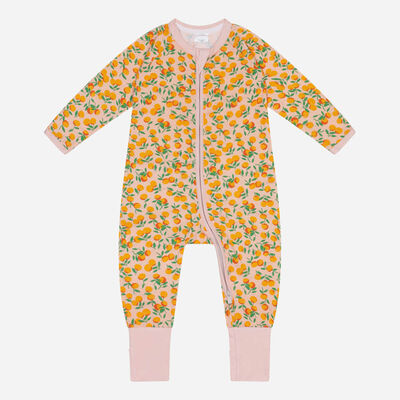 Pijama de bebé con cremallera de algodón elástico y estampado de mandarinas beige Dim ZIPPY ®, , DIM