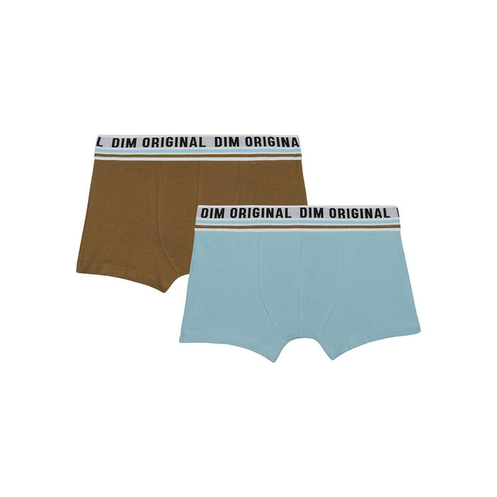 Pack de 2 bóxer en algodón elástico Azul Marrón cintura retro Dim Originals, , DIM