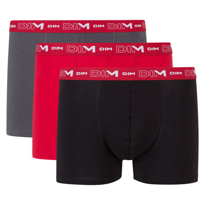 Pack de 3 bóxers gris, rojo y negro de algodón elástico Coton Stretch, , DIM