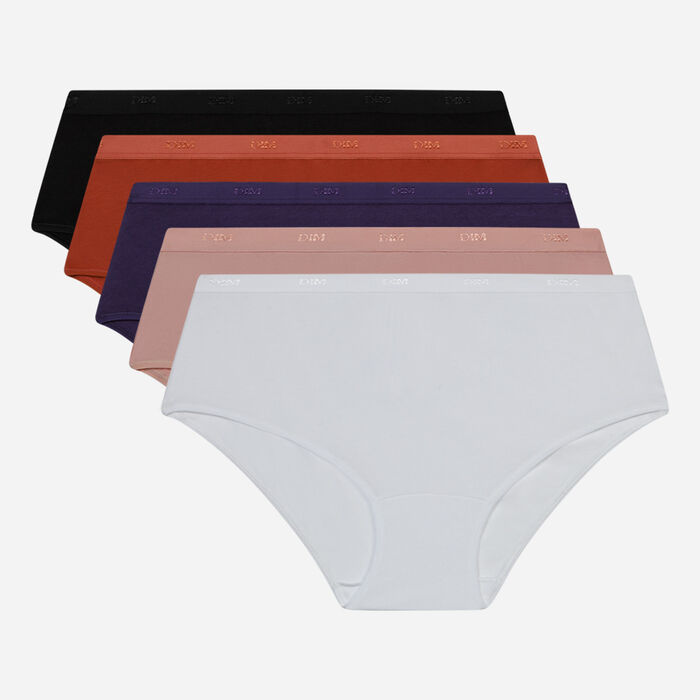 Pack de 5 braguitas tipo short de algodón beige, violeta y terracota Les Pockets EcoDim, , DIM