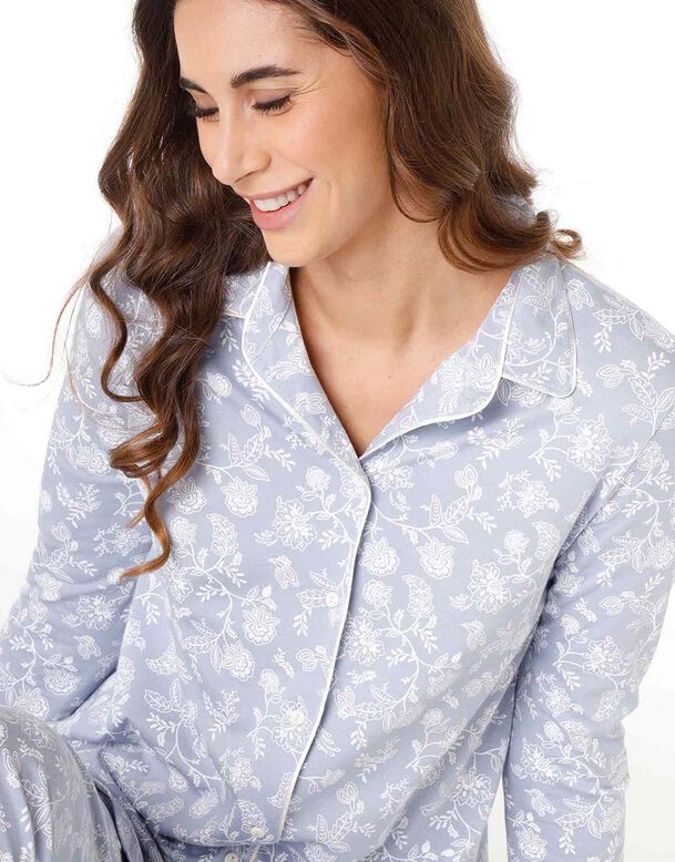 Pijama largo azul polvo de mujer en modal de algodón, , DIM