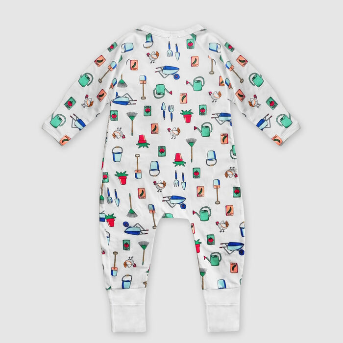 Pijama para bebé con cremallera de algodón elástico blanco estampado jardinero Dim Baby, , DIM
